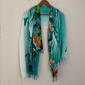 Opel coverup dolphin coral fish print scarf shawl versatile vibrant colorful